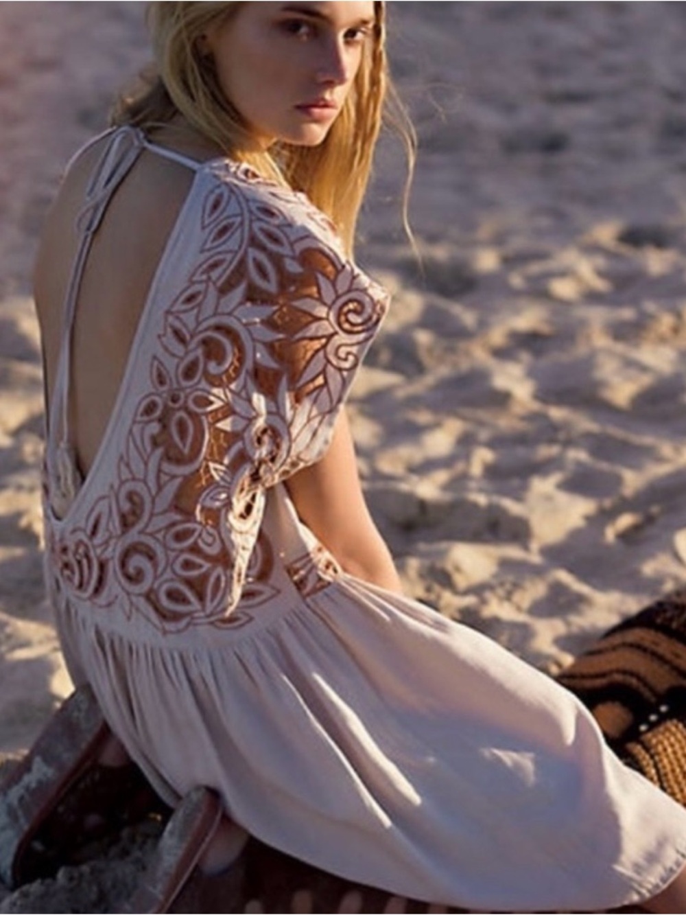 Free People Cream Crochet-Back Boho Dress